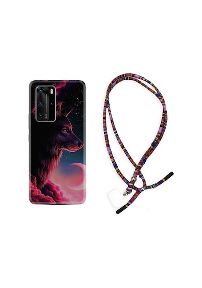 Huawei P40 Pro Kılıf Rasta Boyun Askılı Wolf And Moon 1380
