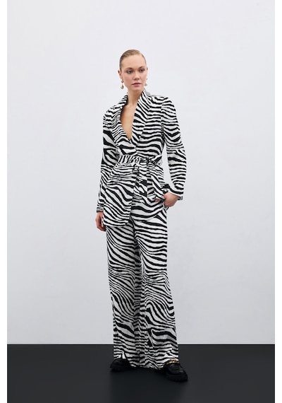 Sateen Salaş Zebra Desen Pantolon - Siyah-135476 Siyah