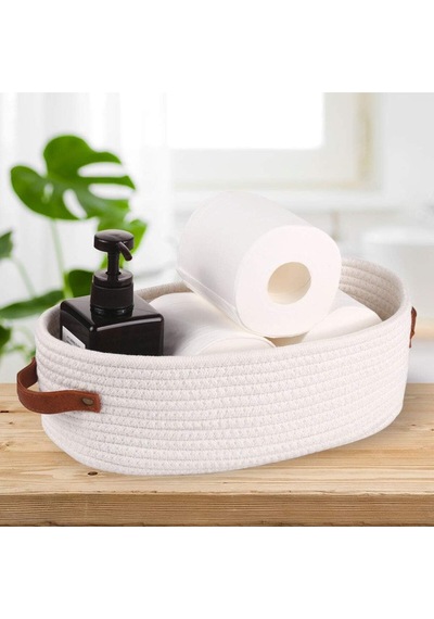 Mavaux Doğal Hasır Görünümlü 15x33x10 Çok Amaçlı Sepet Deri Saplı, Dekoratif Ve Fonksiyonel Organizer Krem
