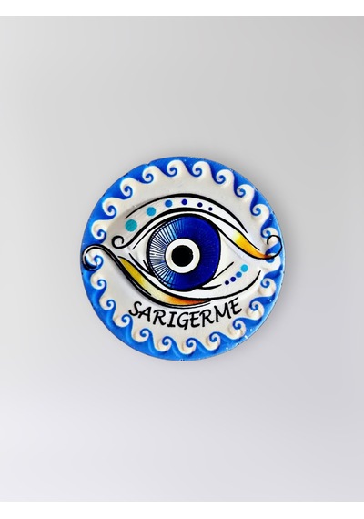 Sarıgerme Temalı Polyester Kabartmalı Nazar Magnet Çap: 7 Cm Dekoratif Hediyelik Buzdolabı Süsü Kod:1229