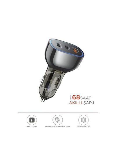 68w Usb Ve Type-c Girişli Çakmaklık Süper Hızlı Şarj Destekli Araç Şarj Aleti