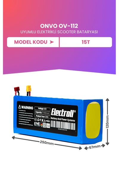 Onvo Ov-112 Maksimum Kapasite Batarya 48v 17.5ah Pil