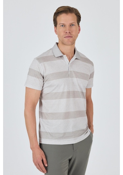 Kısa Kol Desenli Pike Polo Yaka Cepsiz Slim Fit Tişört 1011250128 Koyu Bej