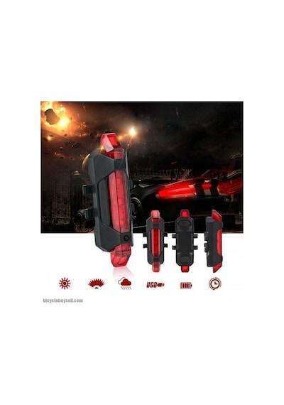 Bisiklet Işığı Led Stop   Arka Ikaz Işık Lamba Usb Şarjlı 4 Mod Kırmızı