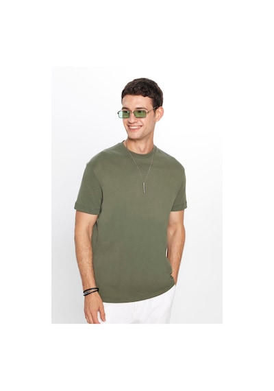 Tudors Unisex Relax Fit Rahat Kesim %100 Pamuk Yumuşak Dokulu Basic Bisiklet Yaka Haki Tişört-30850 Haki