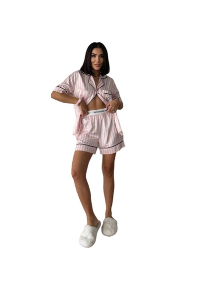 Victoria"s Secret İpek Saten Yazlık Pijama Takımı Toz Pembe Açık Pembe