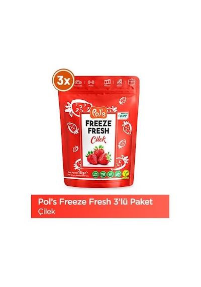 Pol's Freeze Fresh Çilek 15 G X 3 Adet Dondurularak Kurutulmuş Meyve 15 G