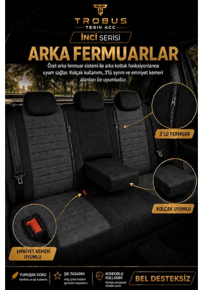 Nissan Note 2006-2012 Uyumlu İnci Serisi Füme Siyah Oto Koltuk Kılıfı