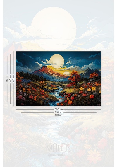 Pastel Dağ Manzarası Desenli Duvar Halısı Duvar Örtüsü Tapestry Süet Dokulu Kumaş