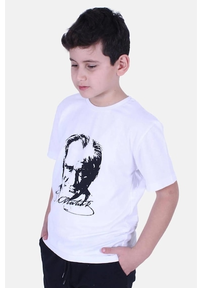Dode Flora Çocuk Atatürk Portre Baskılı İmzalı Tişört Kırmızı