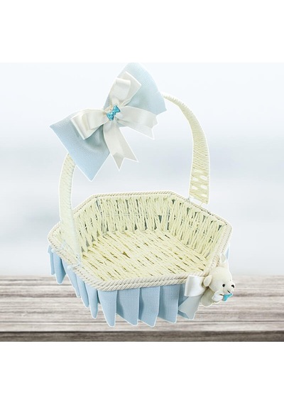 Saplı Altıgen Kumaş Sepet 32 Cm Büyük Boy Mavi