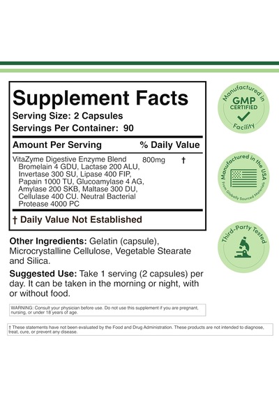 Double Wood Digestive Enzymes Bromelain Lactase 180 Caps