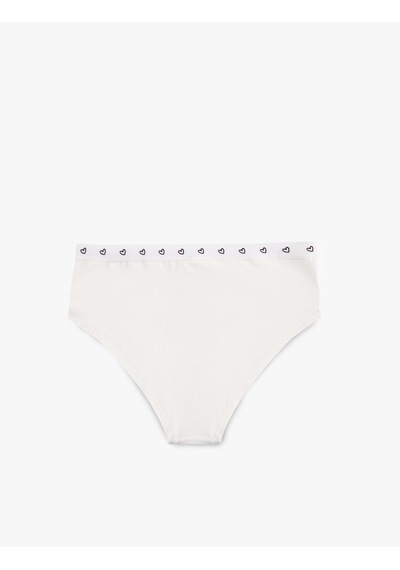 Koton Yüksek Bel Kalp Baskılı Pamuklu Rahat Kalıp Hipster Külot Ekru 6wlk30015mk Ekru