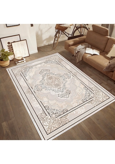 Rovigo Home Dijital Baskı Yıkanabilir Kaymaz Taban Salon Halısı Rvg0499 Bej