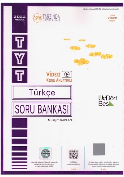 TYT Türkçe Soru Bankası  -  Müslüm Kaplan  -  Üç Dört Beş Yayınları