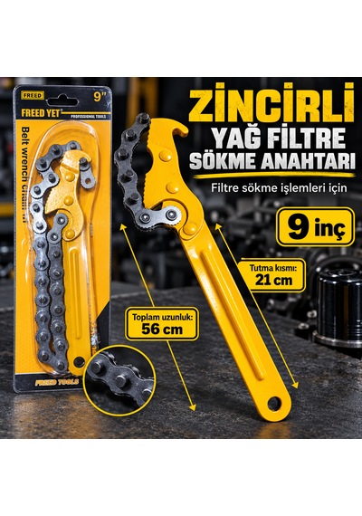 Yağ Filitre Zincirli Filitre Sökme Anahtarı 9 İnçh Sap Kısmı : 21 Cm Toplam Uzunluk :56 Cm Kısa Tip