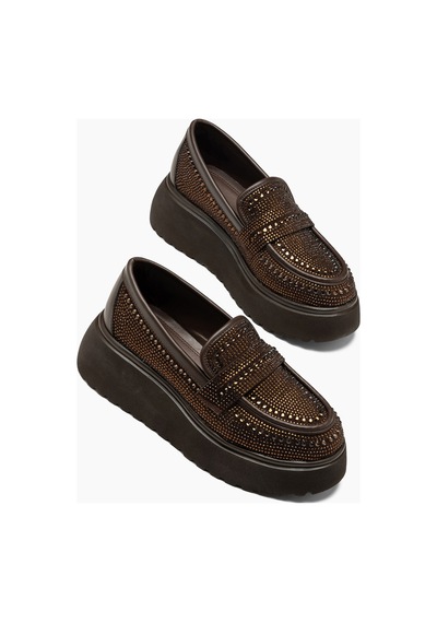 Acacia Kahve Taş Detaylı Kadın Loafer Ayakkabı