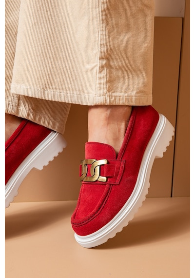 Deery Hakiki Süet Kırmızı Loafer Kadın Ayakkabı - 01902zkrmp01 Kırmızı