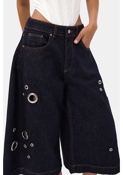 it's basic Kadın İndigo Selvedge 7s6-50 Maxi Boy Tasarım Bermuda Şort