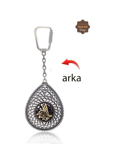 Ayyıldız Ve Tuğralı Damla Model Çift Taraflı Oksitli Gümüş Telkari Anahtarlık 201025187 Gümüş
