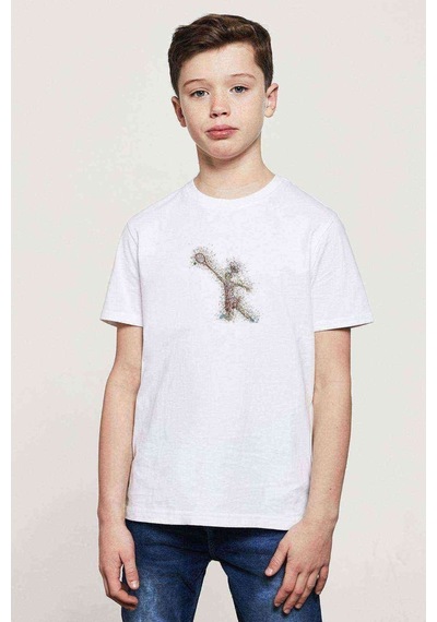 Tshirthane Tennie Mozaik Sanat Oynayan Kişi Baskılı Unisex Çocuk Beyaz T-Sh