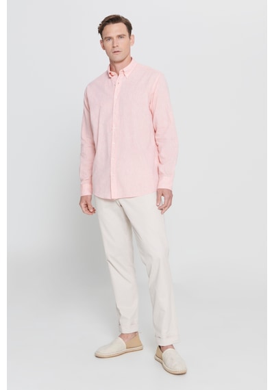 AC&Co / Altınyıldız Classics Erkek Yavruagzı Comfort Fit Rahat Kesim Düğmeli Yaka Casual Keten Gömlek Yavruağzı