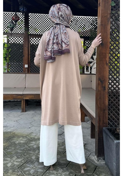 Rabia Şamlı Sevda Triko Tunik Bej Çok Renkli