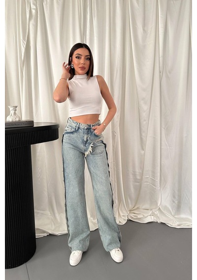 Alemdarshop Kar Yıkama Yan Yırtmaçlı Jeans Pantolon