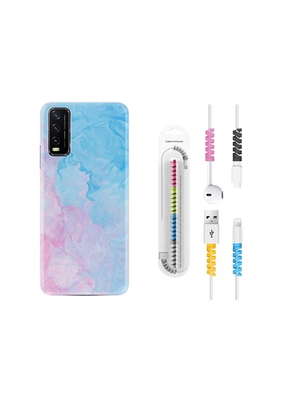 Vivo Y20S Kılıf Kablo Koruyuculu Pink Blue Abstract 1385