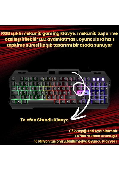 Coofbe Metal Rgb Işıklı Kablolu Q Gaming Oyuncu Klavyesi Mekanik Klavye Su Geçirmez Toza Dayanıklı