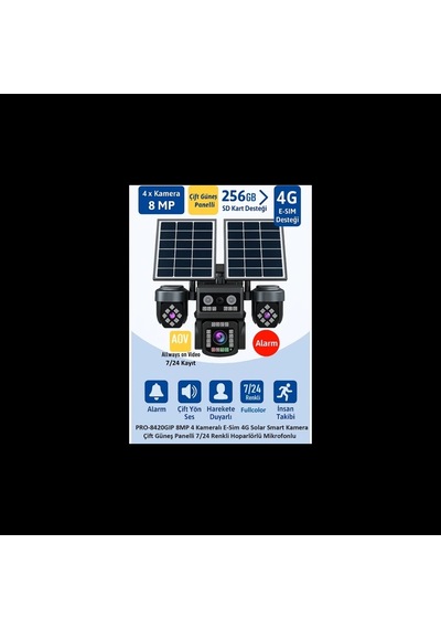Balandı Pro-8420gıp 8mp 4 Kameralı 4g Aov Esım Solar Kamera, Hıeasy Yazılım