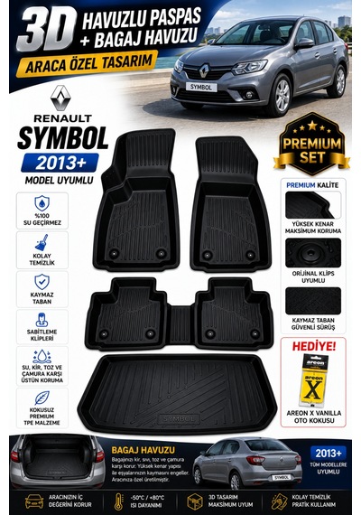 Renault Symbol 2020 Model Uyumlu 3d Araca Özel Havuzlu Paspas+bagaj Havuzu Birebir Uyum