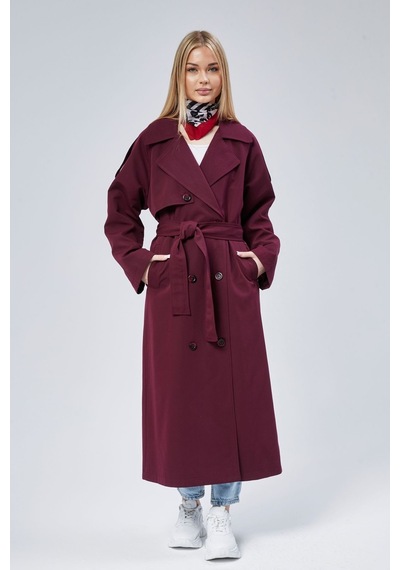 Kadın Oversize Astarlı Uzun Trençkot Bordo