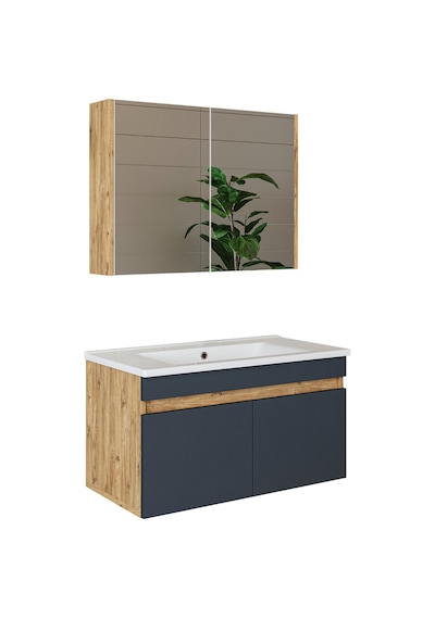 Roomart Lavabolu Atlantik - Antrasit Mat Mdf 85 Cm Banyo Dolabı Atlantik Çam - Antrasit