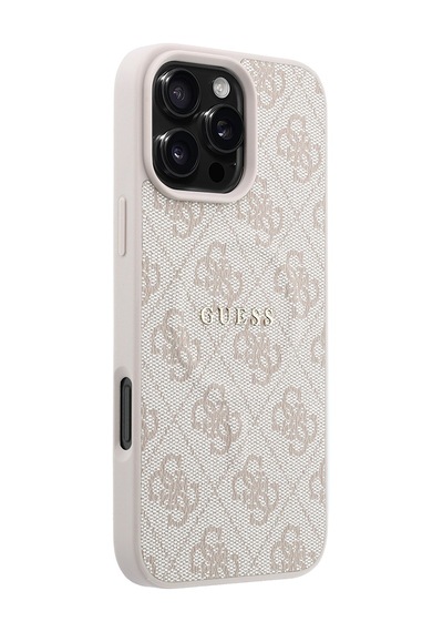 İphone 16 Pro Max Uyumlu Kılıf Guess Lisanslı M-safe Kabartmalı 4g Desenli Yazı Logolu Kapak Kahvere Kahverengi