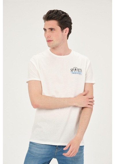 Rich Erkek Yıkamalı Basic T-shirt Tişört %100 Pamuk Tişört Beyaz