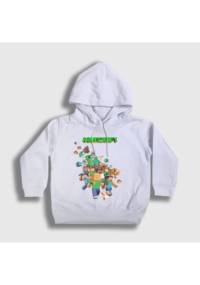 Presmono Unisex Çocuk All Minecraft Kapüşonlu Sweatshirt Beyaz