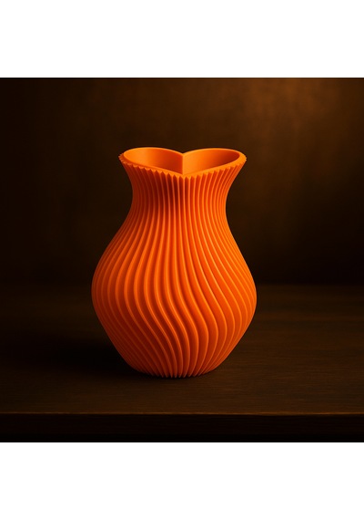 Kalp Şeklinde Vazo. Vazo. 3d Vazo. Plastik Vazo. Kıvrımlı Vazo. Dekoratif Vazo. Turuncu