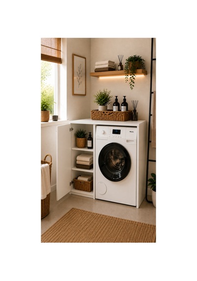 Byg Çamaşır Makinesi Üstü Banyo Organizeri Tek Kapaklı Çok Amaçlı Dolap Beyaz 90x60x93 Cm Beyaz Beyaz
