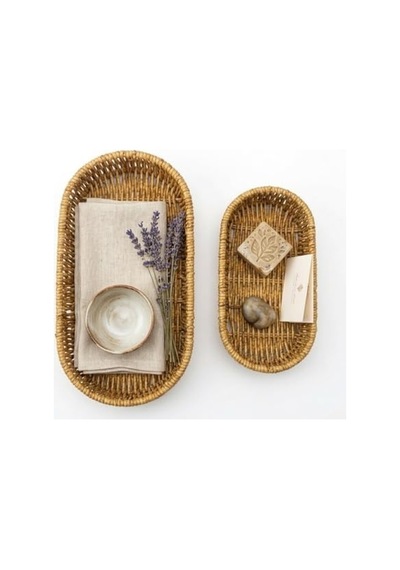 Deinhaus Oval Hasır Örgü Dekoratif Sepet Tepsisi, Doğal Renk, 2'li Set, Büyük 28x10x5 Cm, Küçük 24x9x5 Cm Diğer