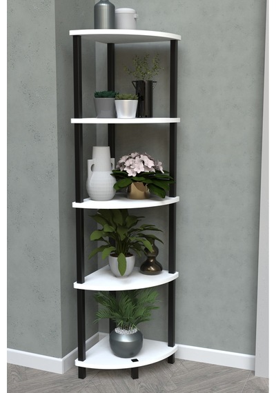 Flora 5 Raflı Moblen Çiçeklik Saksılık Balkon Bahçe Dekor Raf Stand-beyaz Beyaz