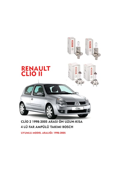 CLİO 2 2000 MODEL ÖN UZUN-KISA 4 LÜ FAR AMPÜLÜ TAKIMI BOSCH