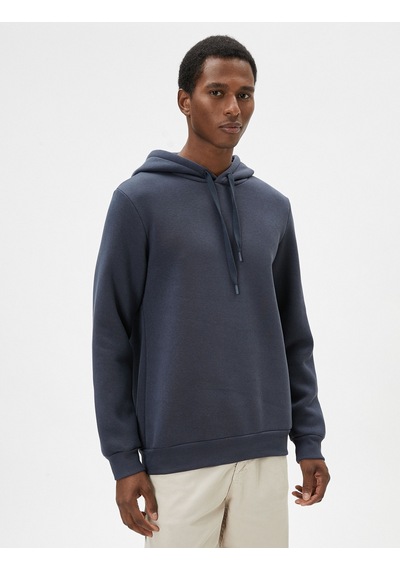 Koton Basic Kapşonlu Sweatshirt Uzun Kollu Ribanalı Antrasit 4sam70001mk Antrasit
