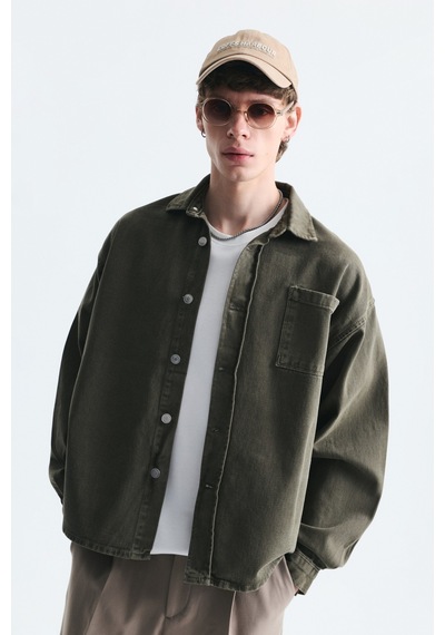 Vamos Oversize Denim Gömlek Haki
