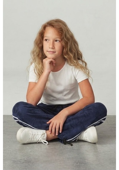 Pina Kids Kız Çocuk Beli İpli Rahat Kesim Paça Ayarlanabilir Lastikli Eşofman Altı Esf7012 Lacivert