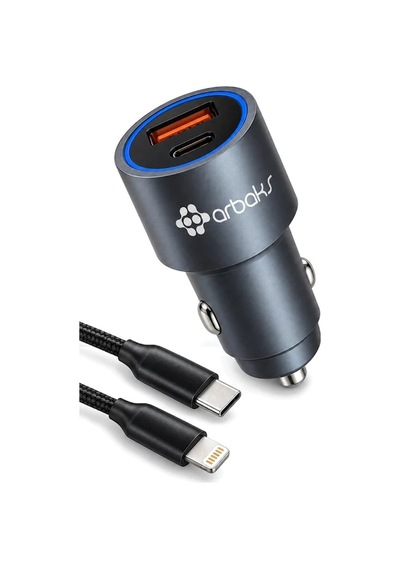Bezos 38w Pd + Usb Metal Araç Şarj Seti + Type-c To Lightning Kablo Gri Arb-ca03 Nıda Standart