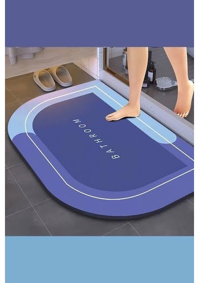 Tr Modern Tasarım Banyo Paspası, Süper Emici, Kaymaz Taban, Mavi Ve Lacivert,hızlı Kuruyan,kolay Temizlenen Zemin P Genel