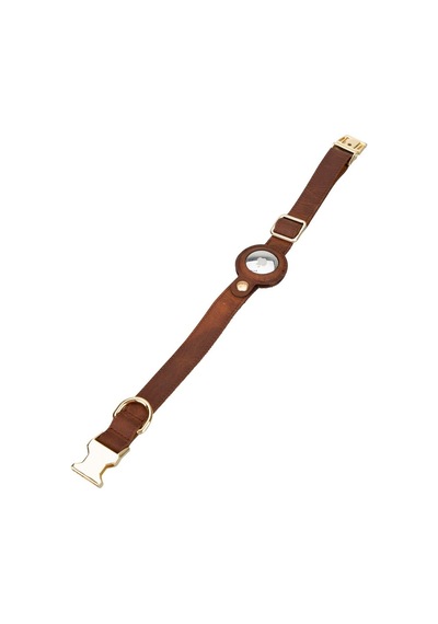 Doggo Gerçek Deriden El Yapımı Köpek Tasması Apple Airtag Uyumlu 50 CM Antik Kahve Kahverengi Standart