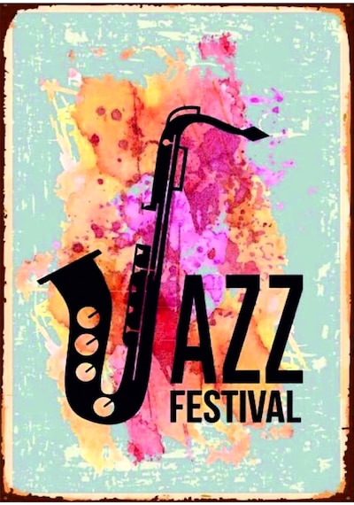 Jazz Festival Saksafon Ahşap Mdf Tablo Duvar Dekoru Sanatsal Eskitme Müzik Odası Tablo