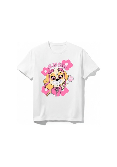 Urbantrendstore Paw Patrol Skye Unisex Kız Çocuk Bisiklet Yuvarlak Yaka Basic Kısa Kollu %100 Pamuk Tişört Beyaz